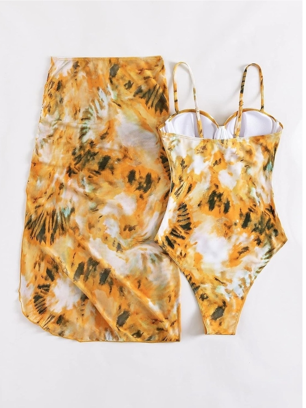 NWT Tie-Dye Yellow One-Piece Swimsuit with Matching Cover-Up